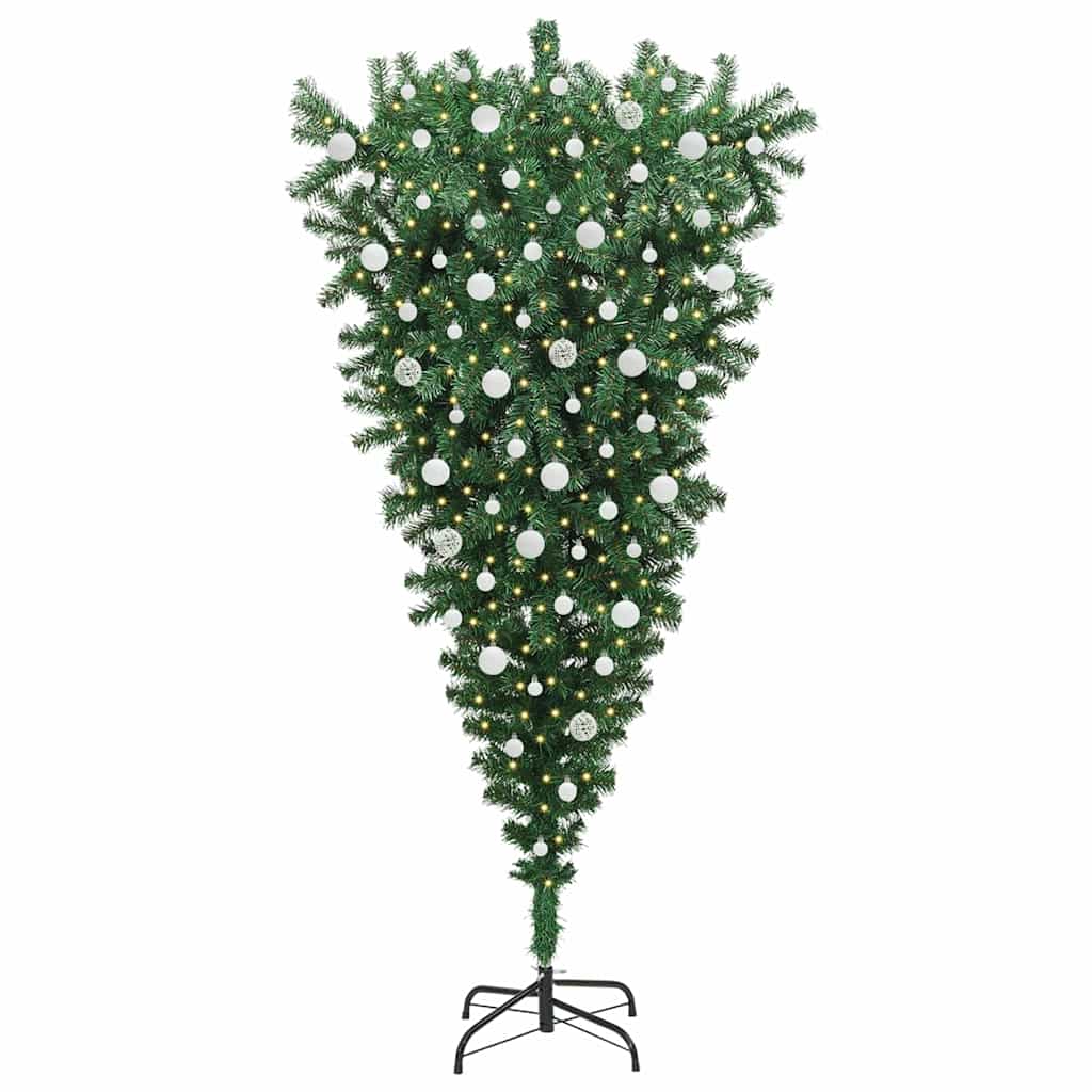 VidaXL sapin de Noël artificiel inversé avec éclairage et jeu de boules PVC