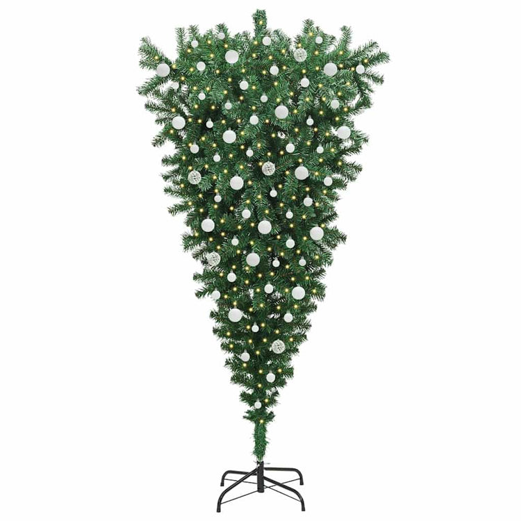 VidaXL sapin de Noël artificiel inversé avec éclairage et jeu de boules PVC