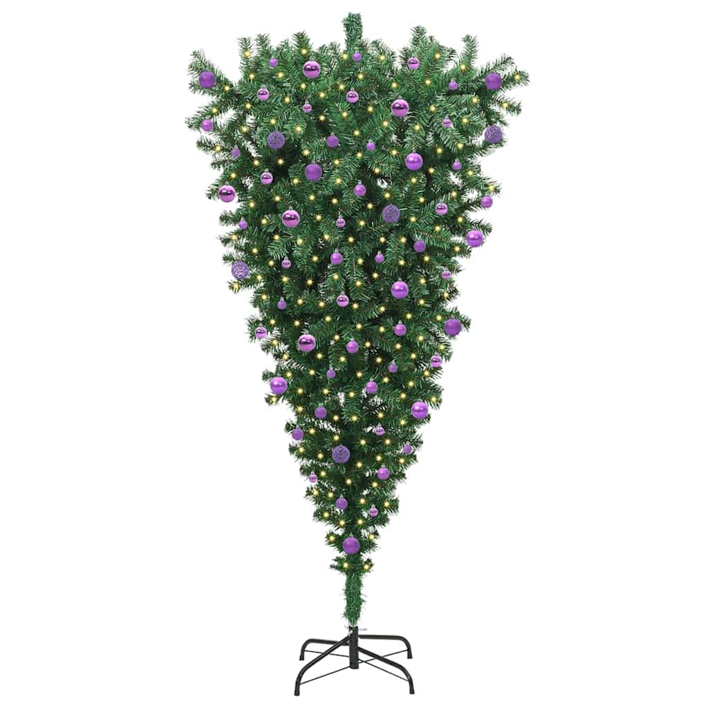VidaXL sapin de Noël artificiel inversé avec jeu de boules vert 210 cm PVC