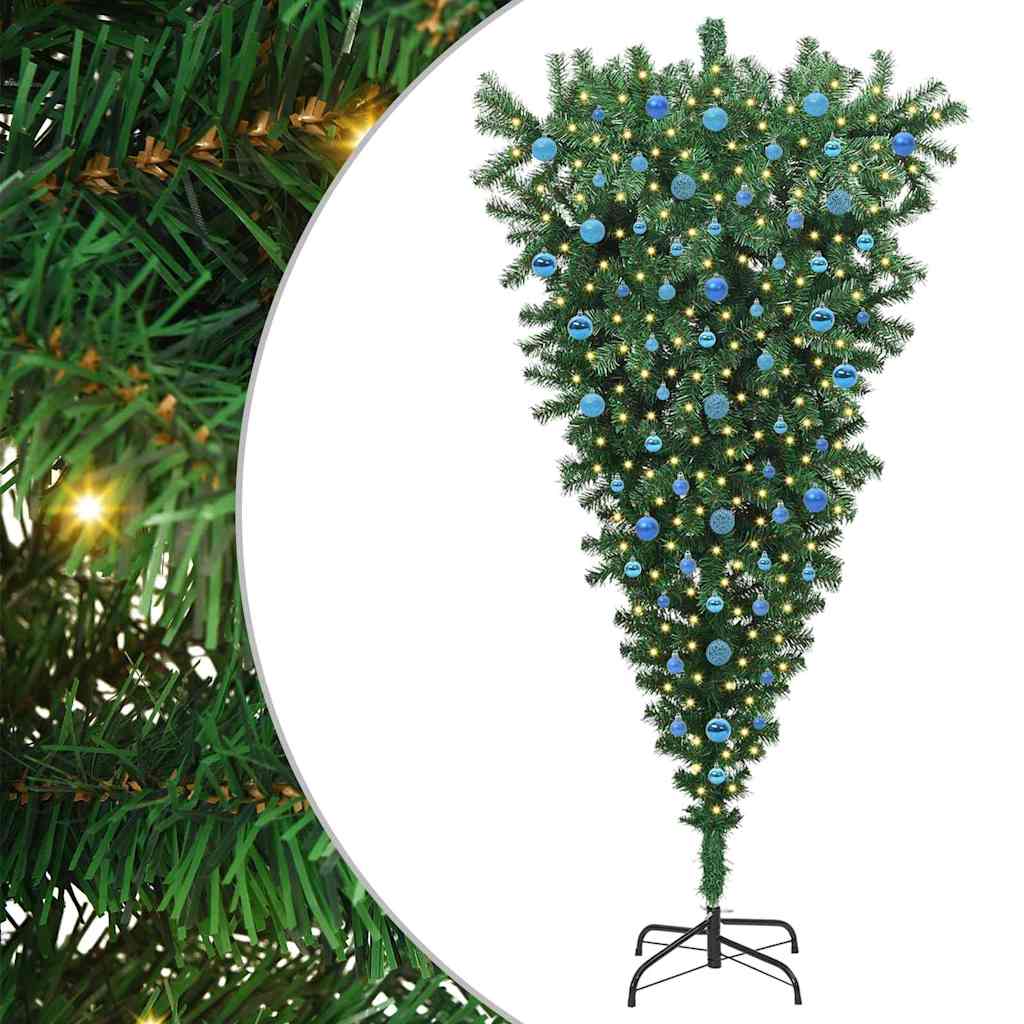 VidaXL sapin de Noël artificiel inversé avec jeu de boules vert 210 cm PVC