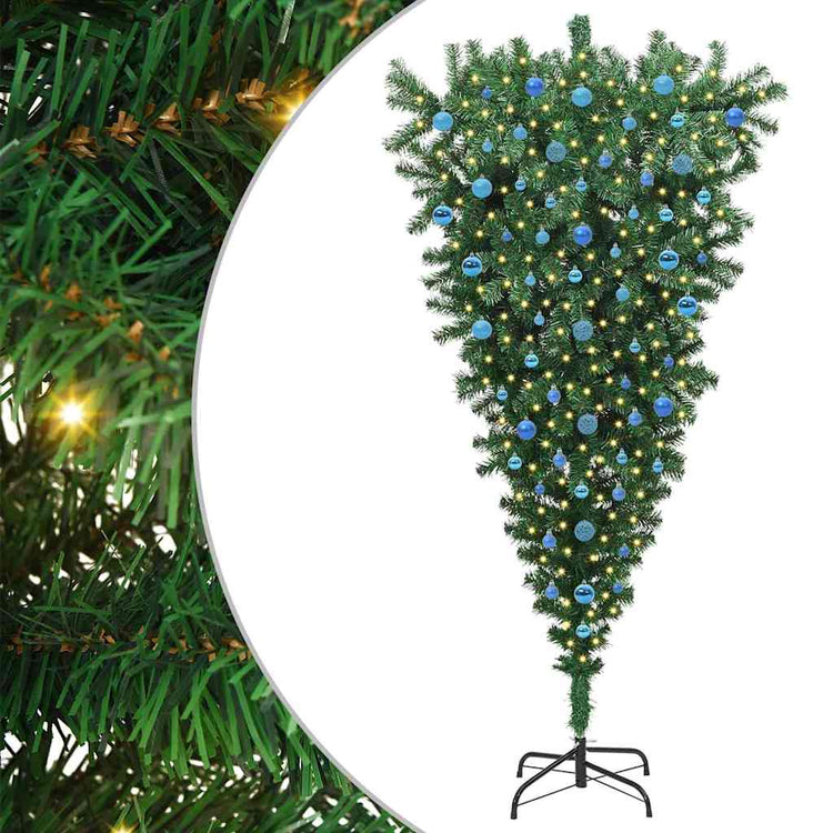 VidaXL sapin de Noël artificiel inversé avec jeu de boules vert 210 cm PVC