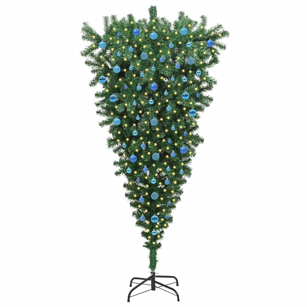 VidaXL sapin de Noël artificiel inversé avec jeu de boules vert 210 cm PVC