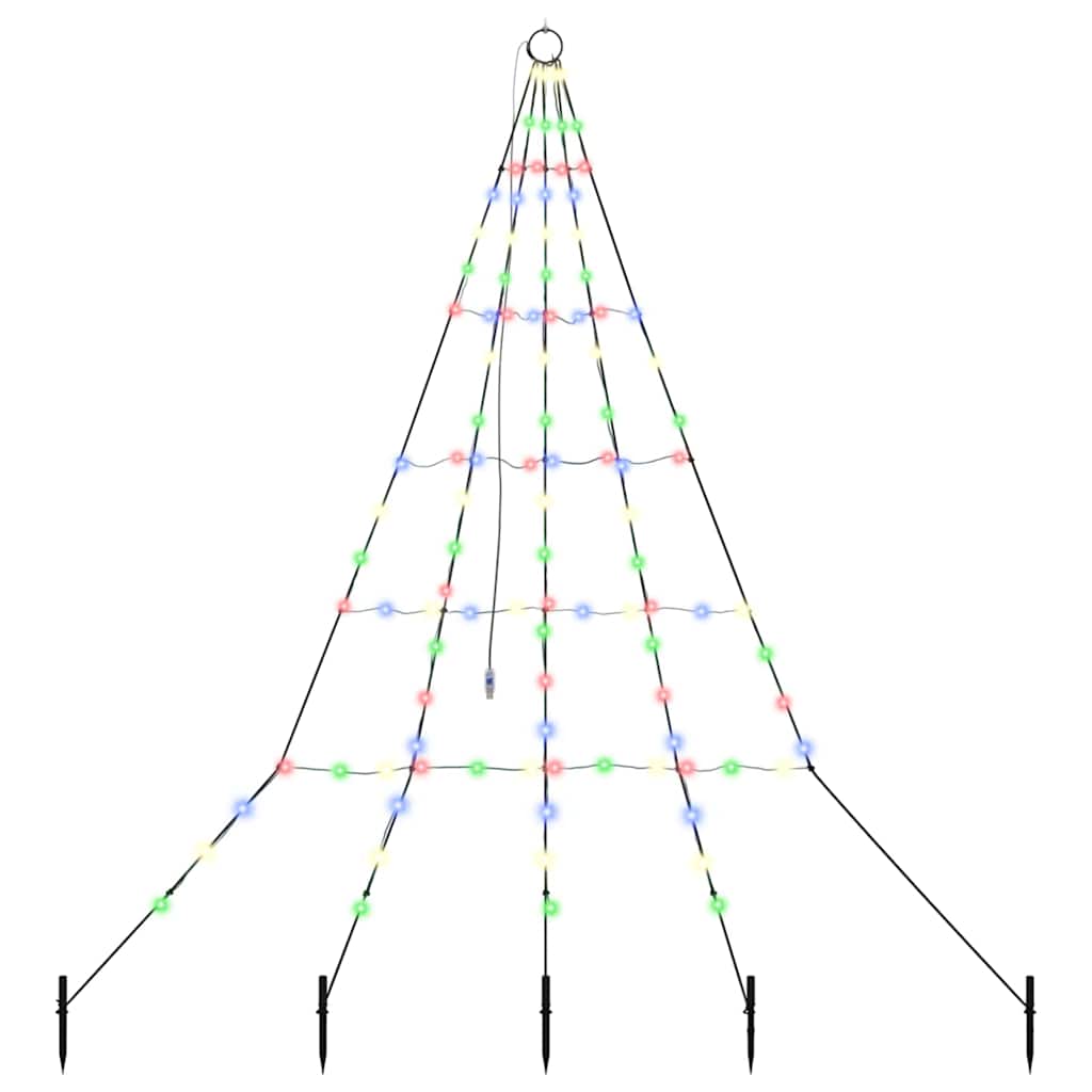 VidaXL Sapin de Noël LED avec brochettes au sol multicolore 182 cm métal