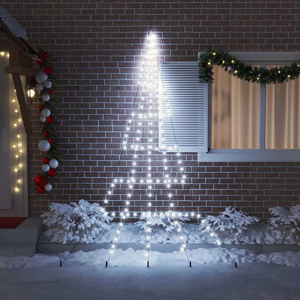 VidaXL Sapin de Noël LED avec brochettes au sol blanc froid 306 cm métal