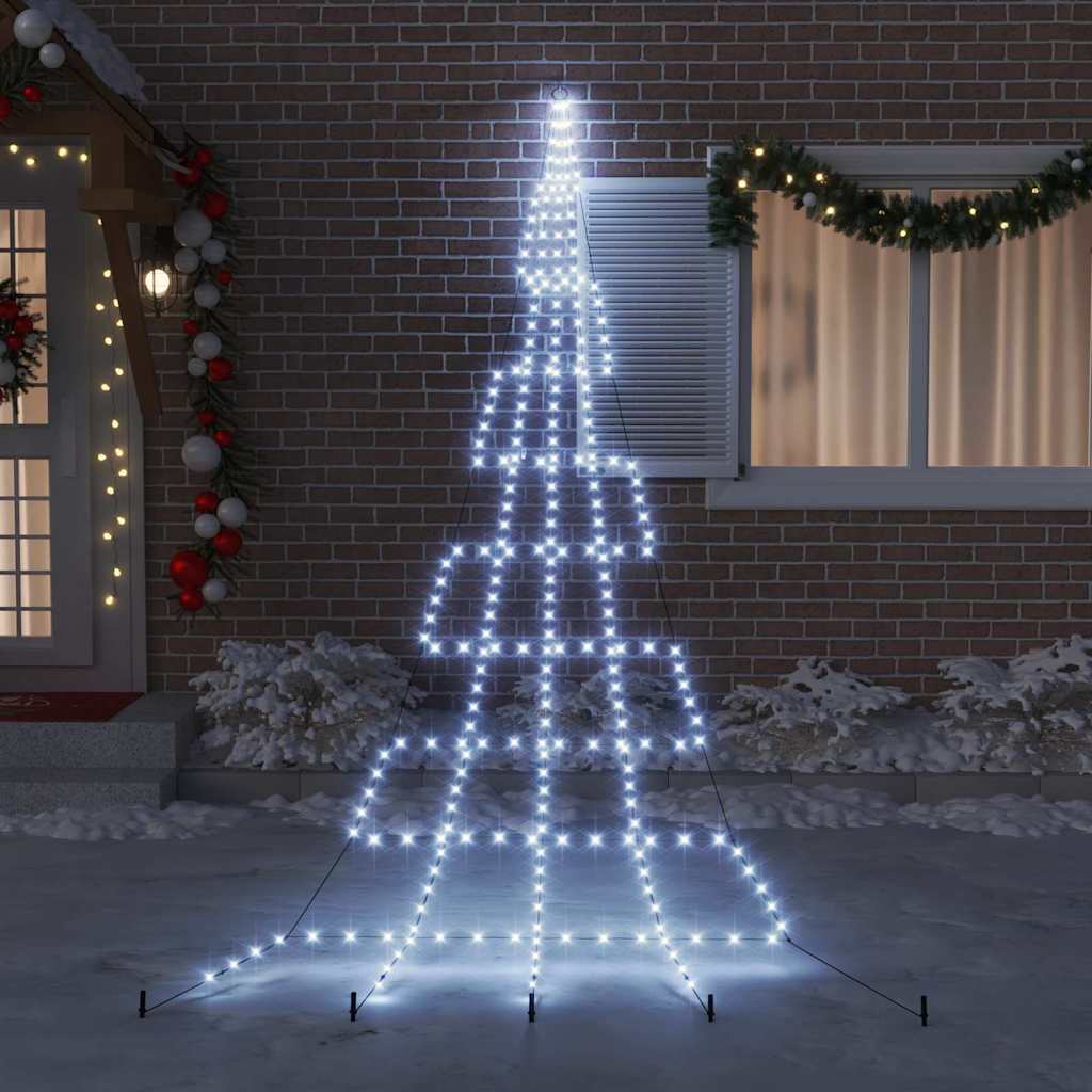 VidaXL Sapin de Noël LED avec brochettes au sol blanc froid 511 cm métal