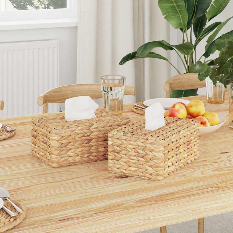 VidaXL boîte à mouchoirs couvre 2 pcs jacinthe d'eau 27,5 x 16,5 x 14 cm naturel
