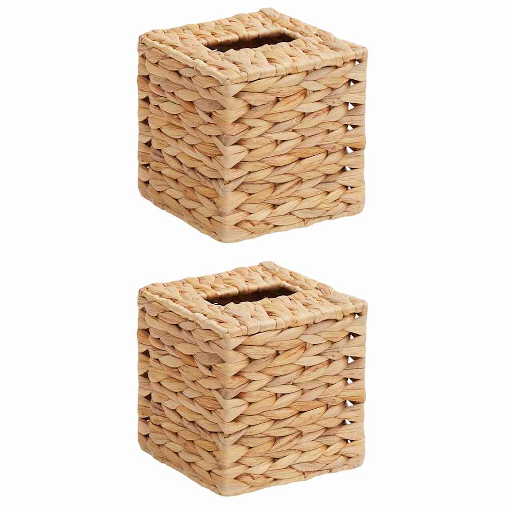 VidaXL boîte à mouchoirs couvre 2 pcs jacinthe d'eau 14,5 x 14,5 x 15 cm naturel