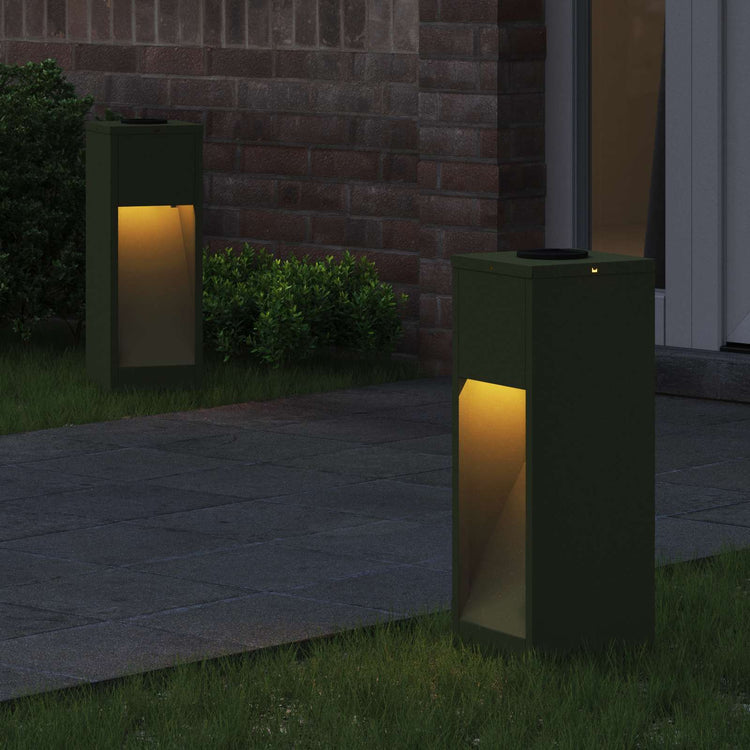 Vidaxxl éclairage de chemin à LED solaire 2 pièces en acier laminé à froid vert olive