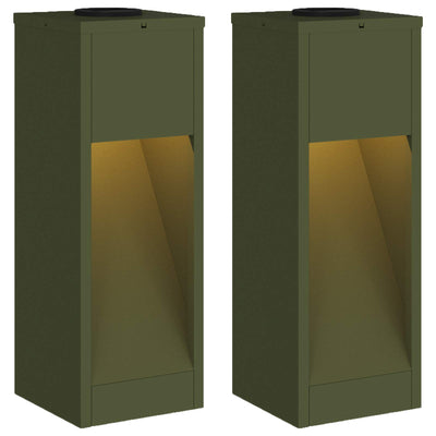 Vidaxxl éclairage de chemin à LED solaire 2 pièces en acier laminé à froid vert olive