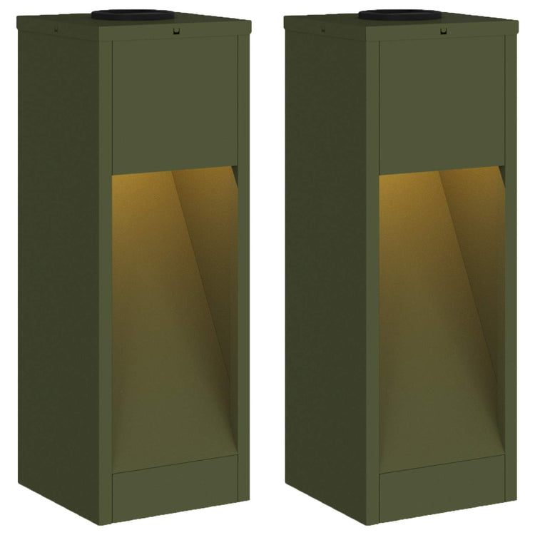 Vidaxxl éclairage de chemin à LED solaire 2 pièces en acier laminé à froid vert olive