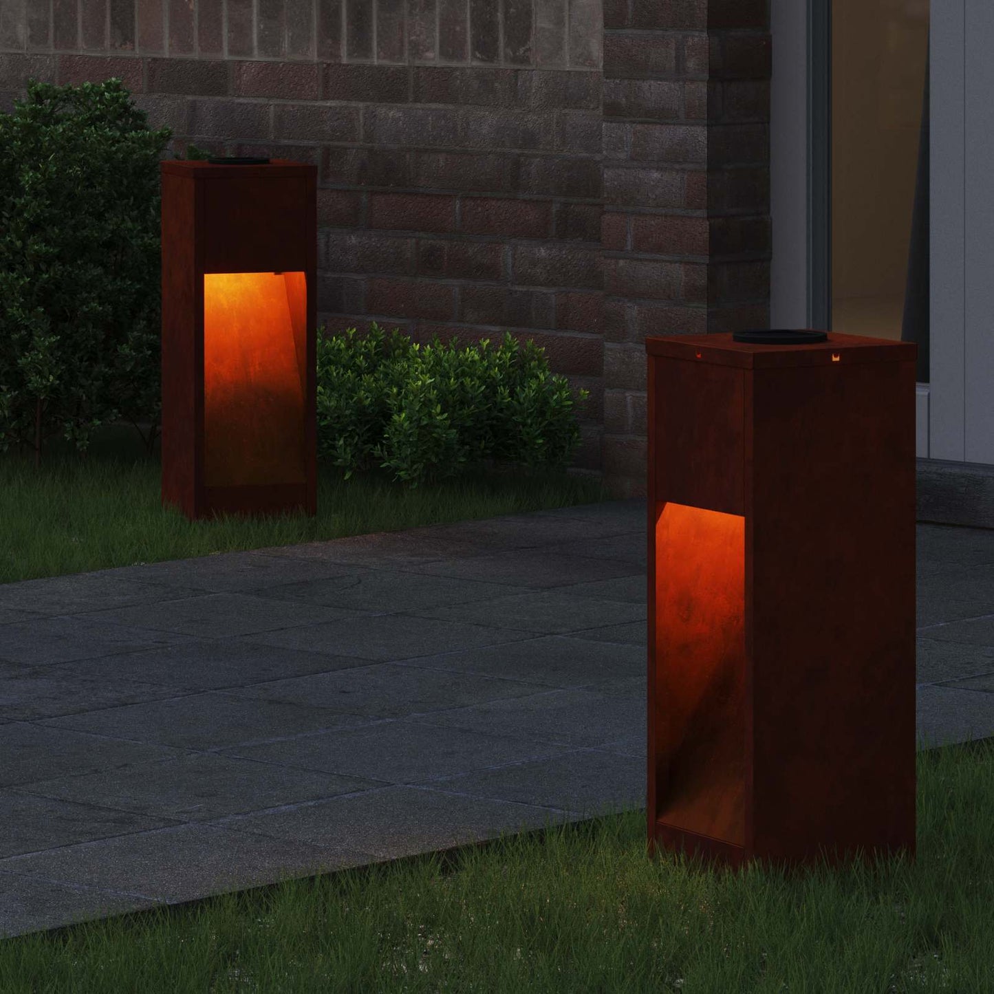 Vidaxl éclairage de chemin LED solaire 2 pcs acier corten bronze
