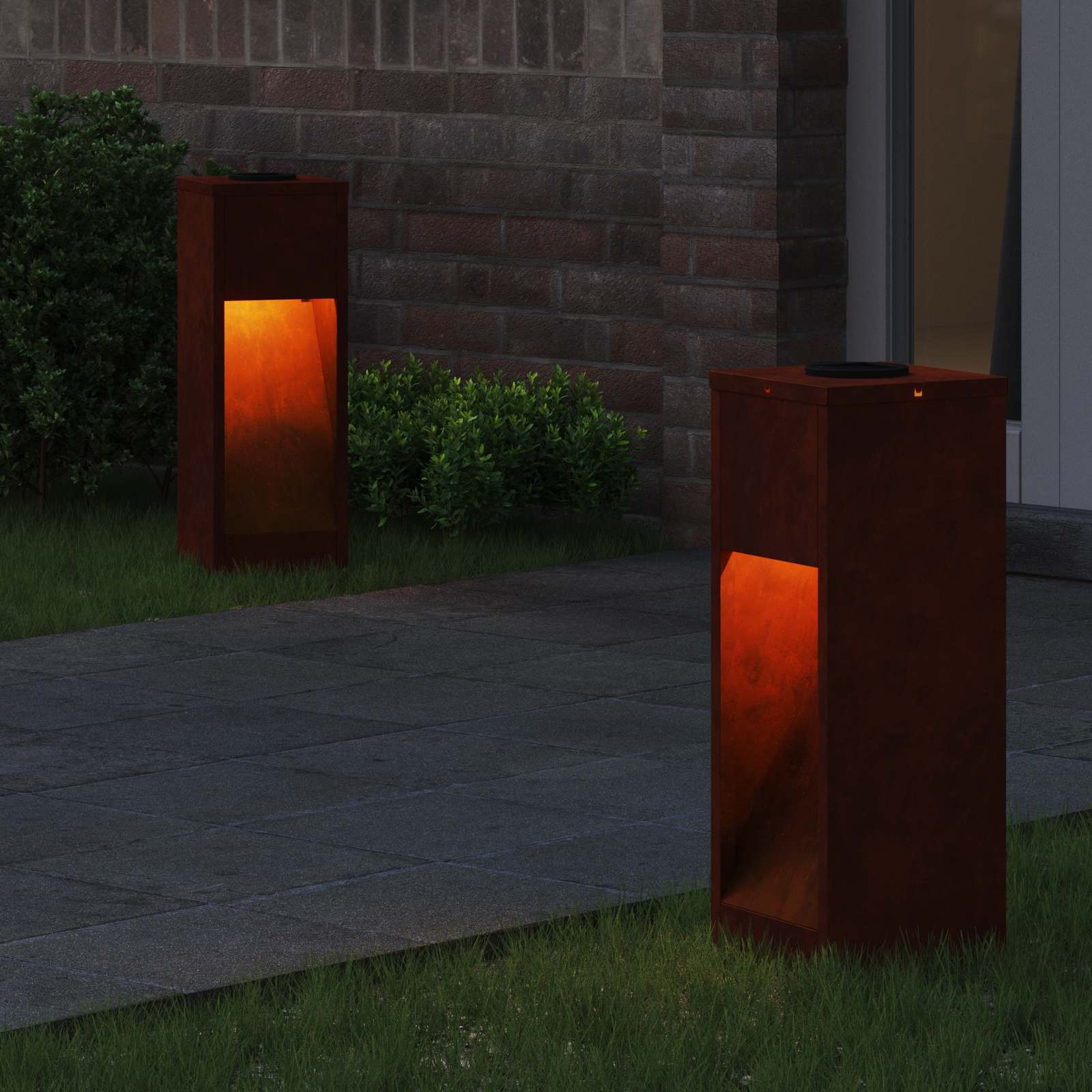 Vidaxl éclairage de chemin LED solaire 2 pcs acier corten bronze