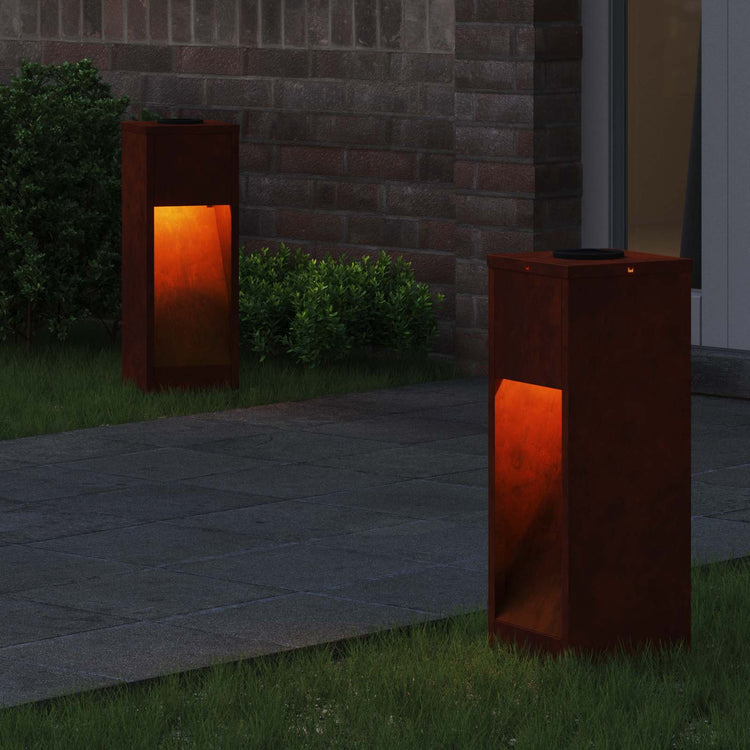 Vidaxl éclairage de chemin LED solaire 2 pcs acier corten bronze