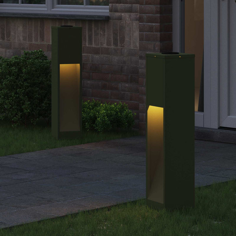 Vidaxxl éclairage de chemin à LED solaire 2 pièces en acier laminé à froid vert olive