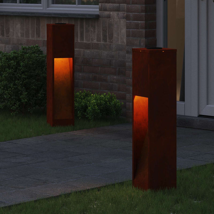 Vidaxl éclairage de chemin LED solaire 2 pcs acier corten bronze
