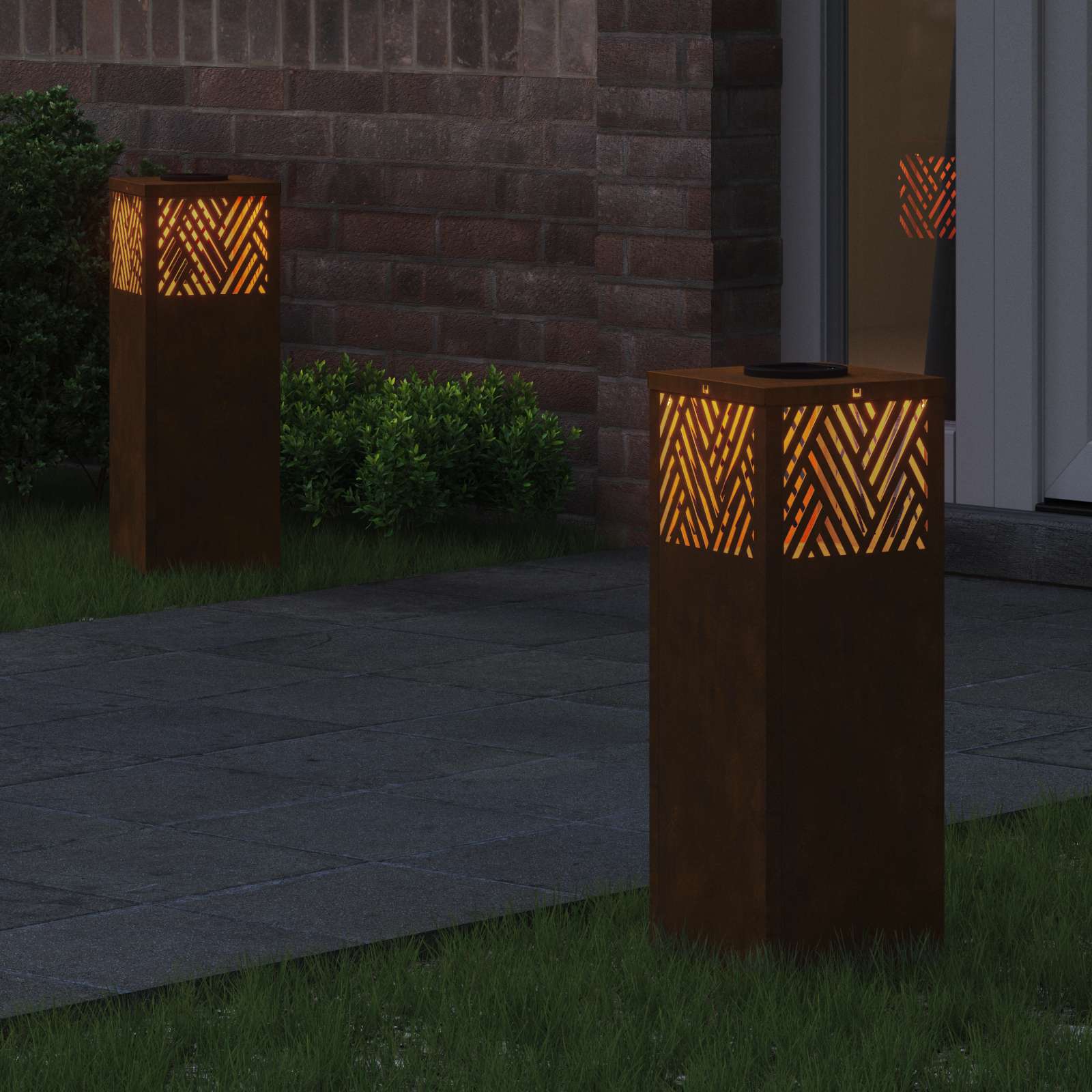 VidaXL éclairage de chemin à LED solaire 2 pcs acier corten bronze