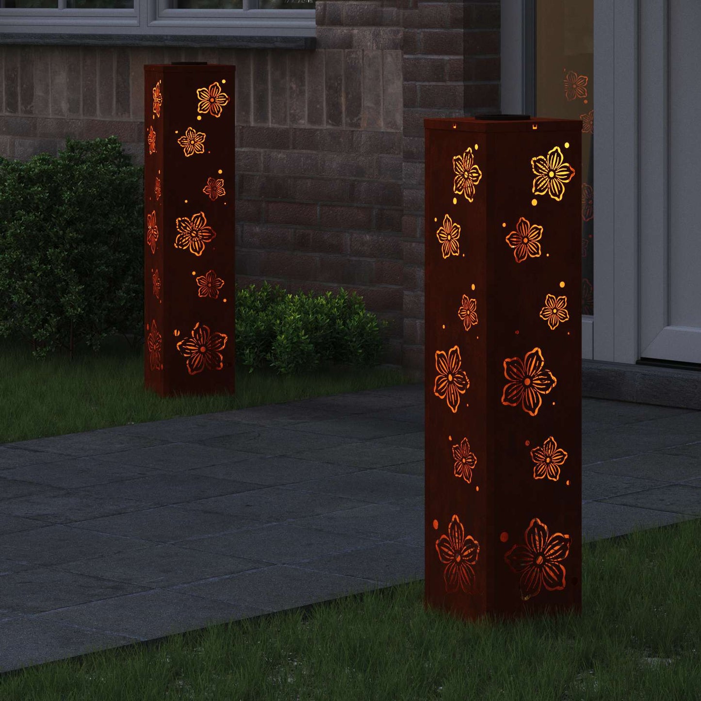 VidaXL éclairage de chemin à LED solaire 2 pcs acier corten rouillé
