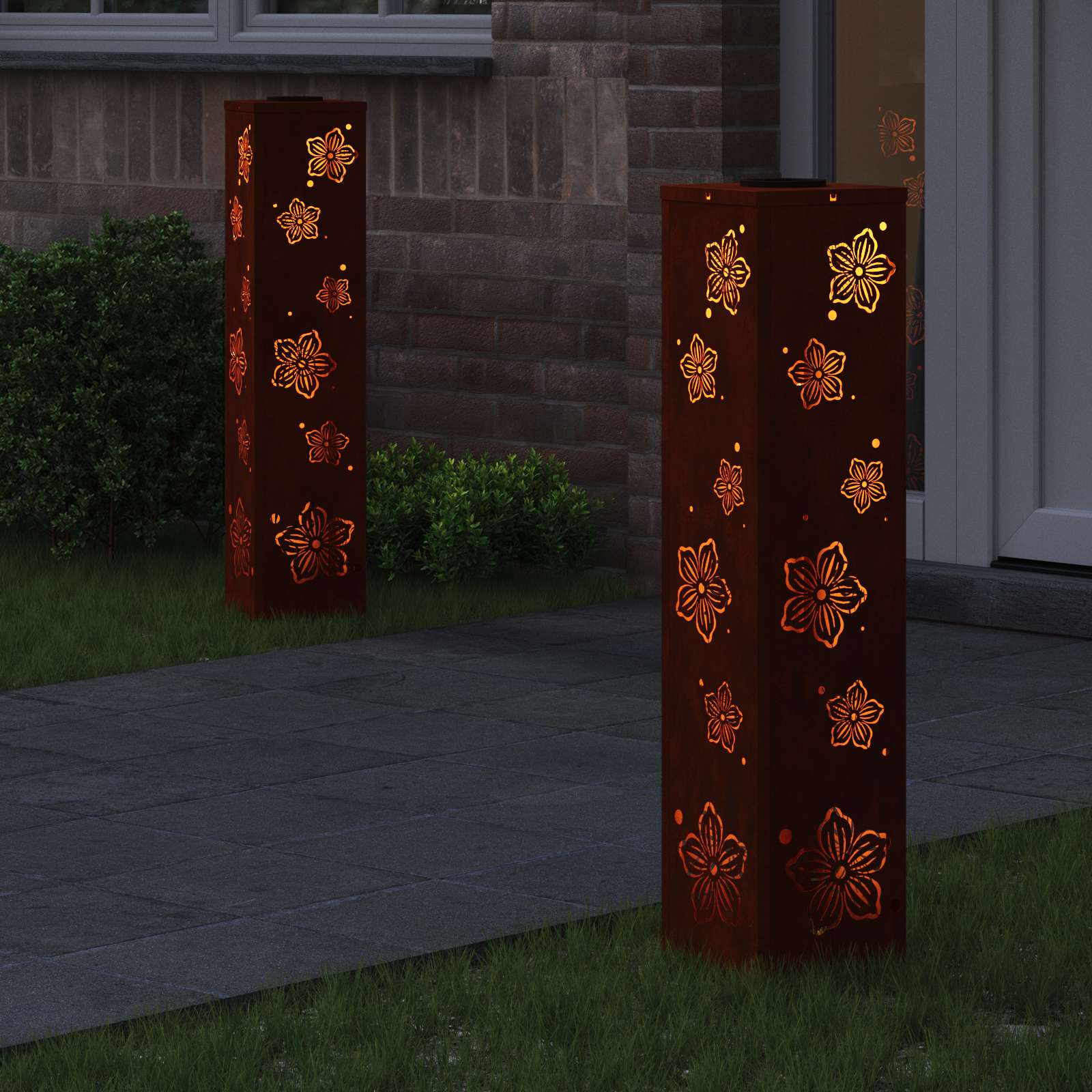 VidaXL éclairage de chemin à LED solaire 2 pcs acier corten rouillé