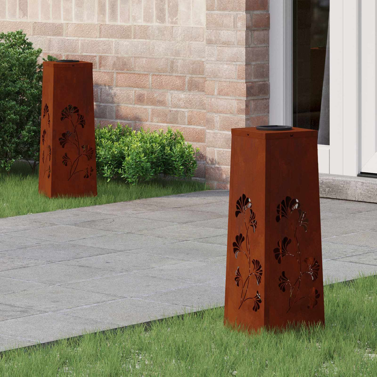 VidaXL éclairage de chemin à LED solaire 2 pcs acier corten rouillé