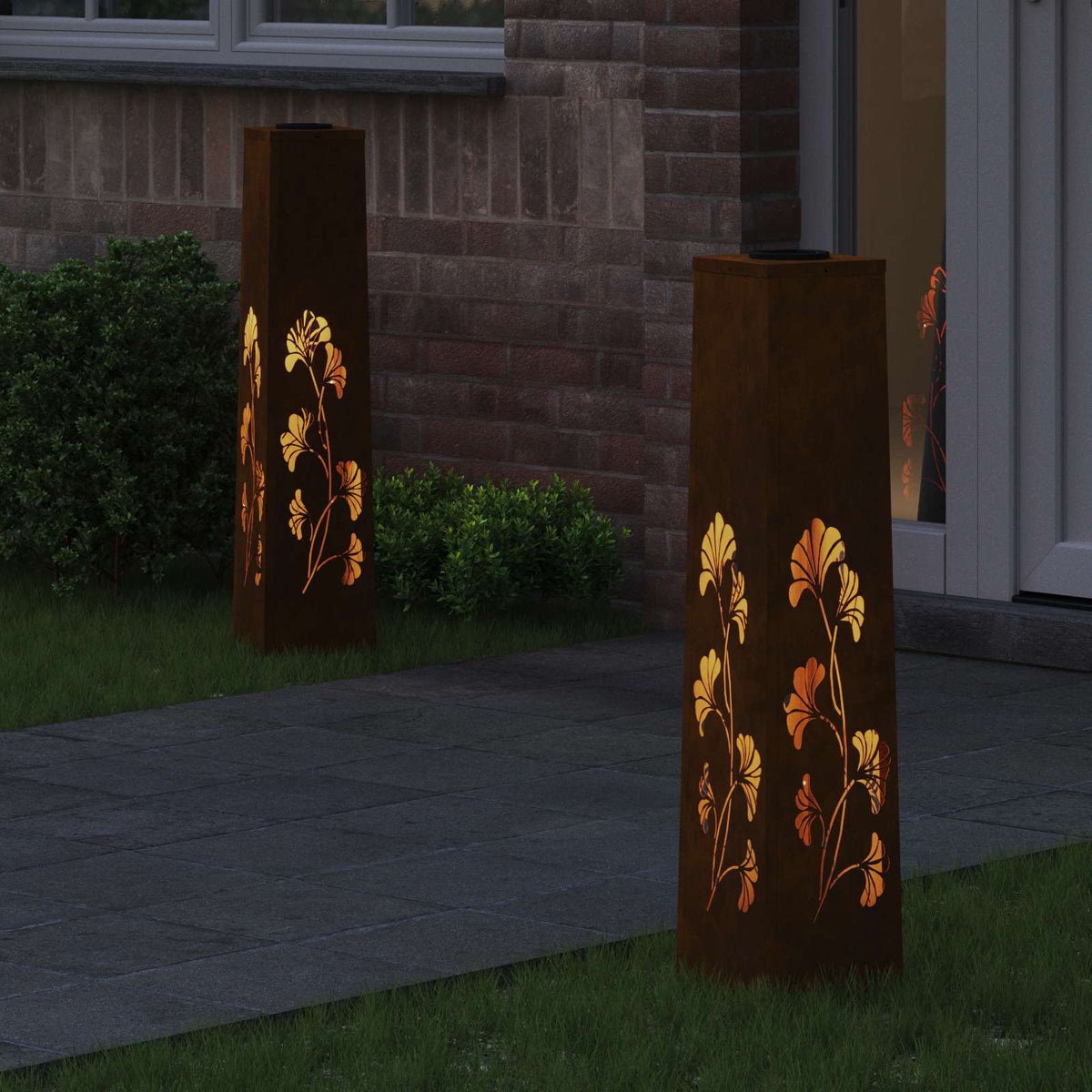 VidaXL éclairage de chemin à LED solaire 2 pcs acier corten rouillé