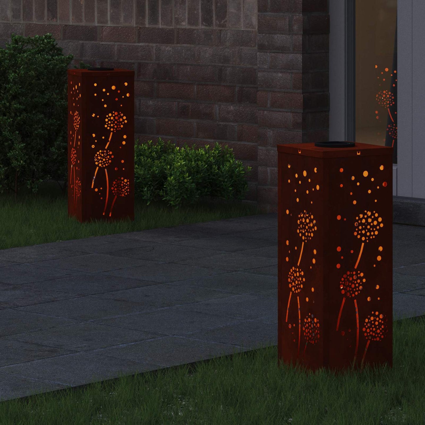 VidaXL éclairage de chemin à LED solaire 2 pcs acier corten rouillé