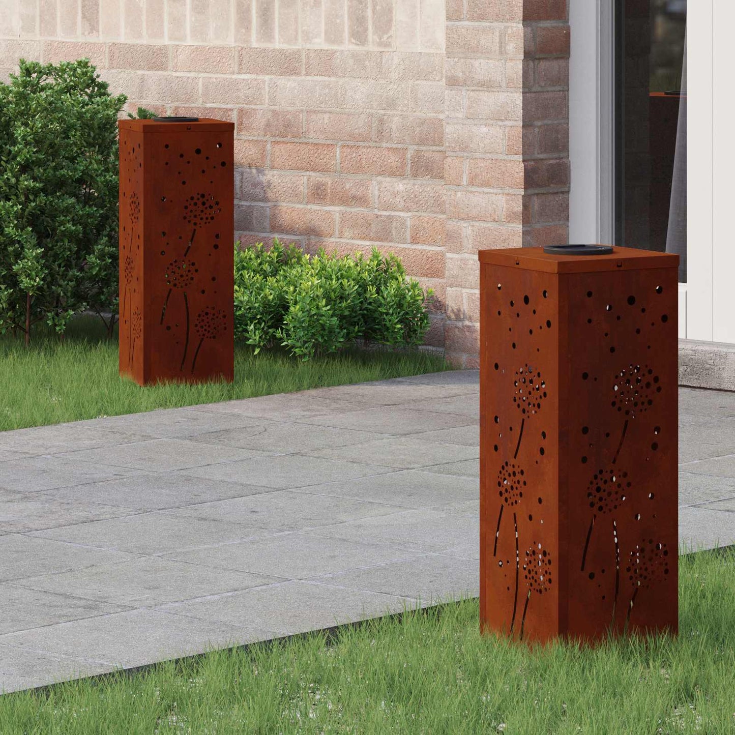 VidaXL éclairage de chemin à LED solaire 2 pcs acier corten rouillé