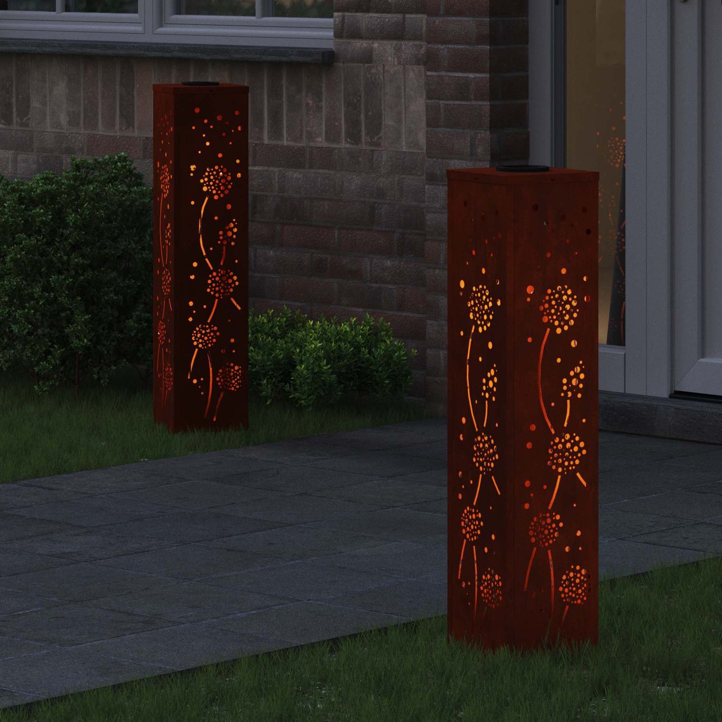 VidaXL éclairage de chemin à LED solaire 2 pcs acier corten rouillé