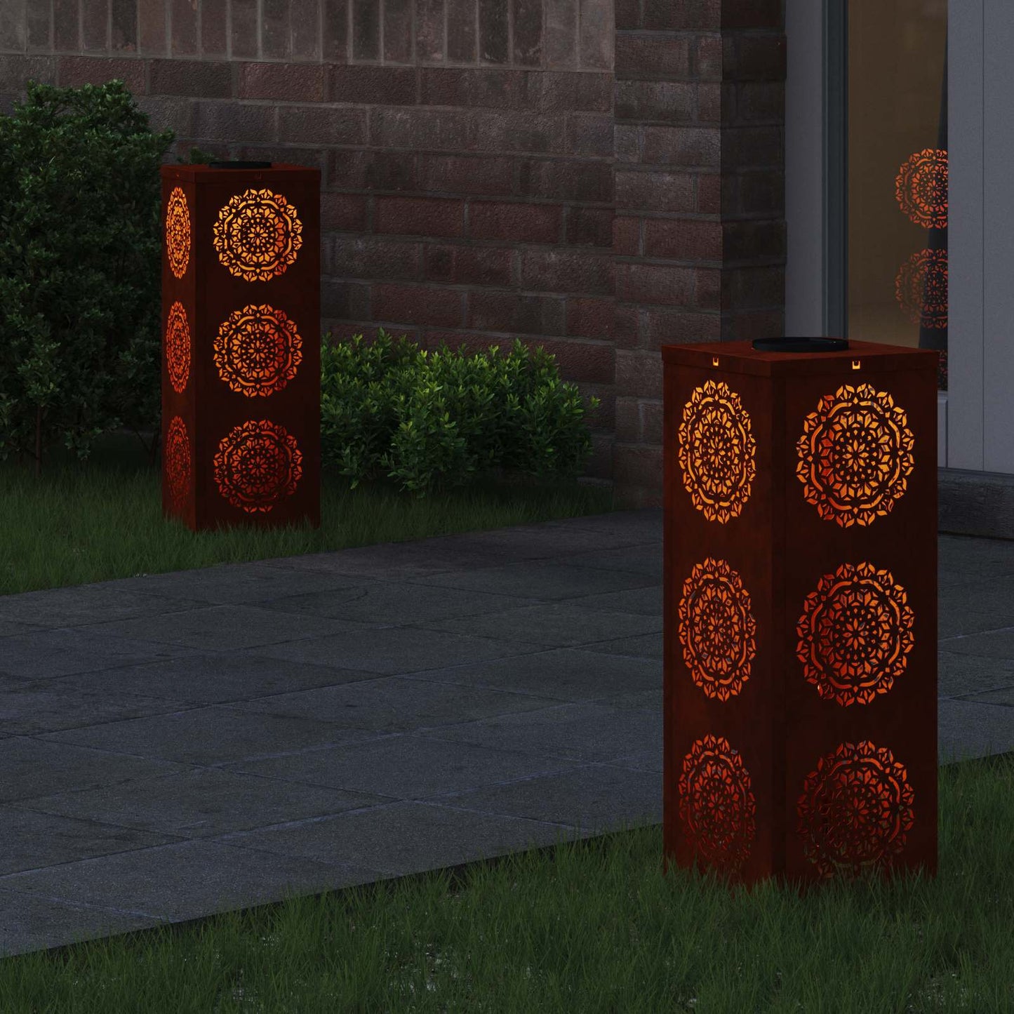 VidaXL éclairage de chemin à LED solaire 2 pcs acier corten rouillé