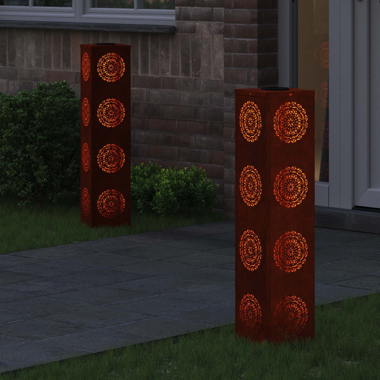VidaXL éclairage de chemin à LED solaire 2 pcs acier corten rouillé