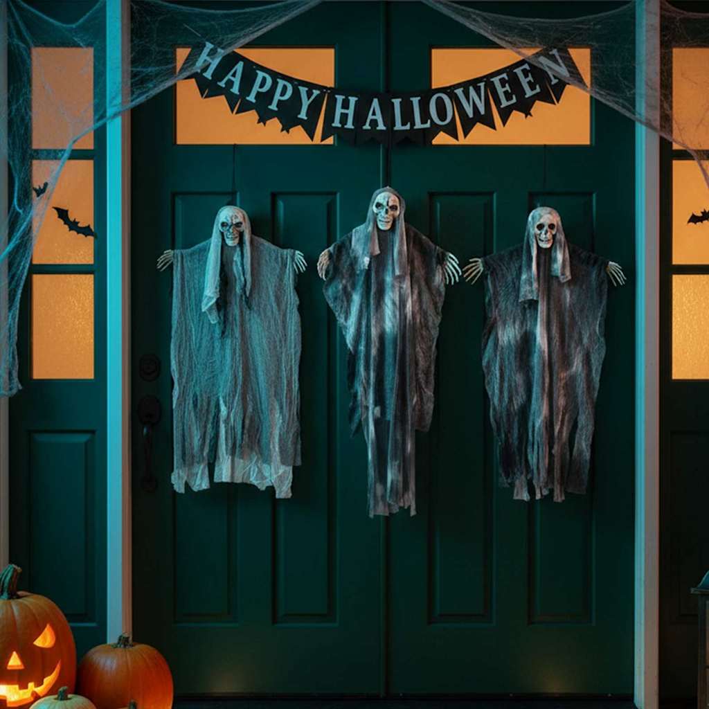 Vidaxl Halloween fantôme suspendu 3 pcs noir 66 x 110 cm polyester