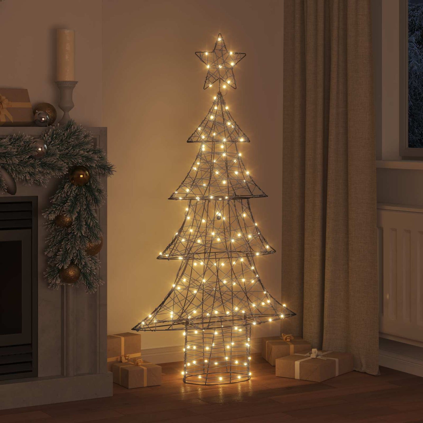 VidaXL Sapin de Noël avec 160 LED blanc chaud 150 cm rotin