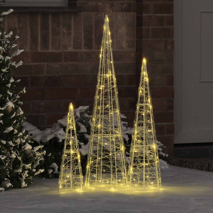 VidaXL Sapin de Noël avec 90 LED 3 pcs blanc chaud 20 x 20 x 80 cm acrylique