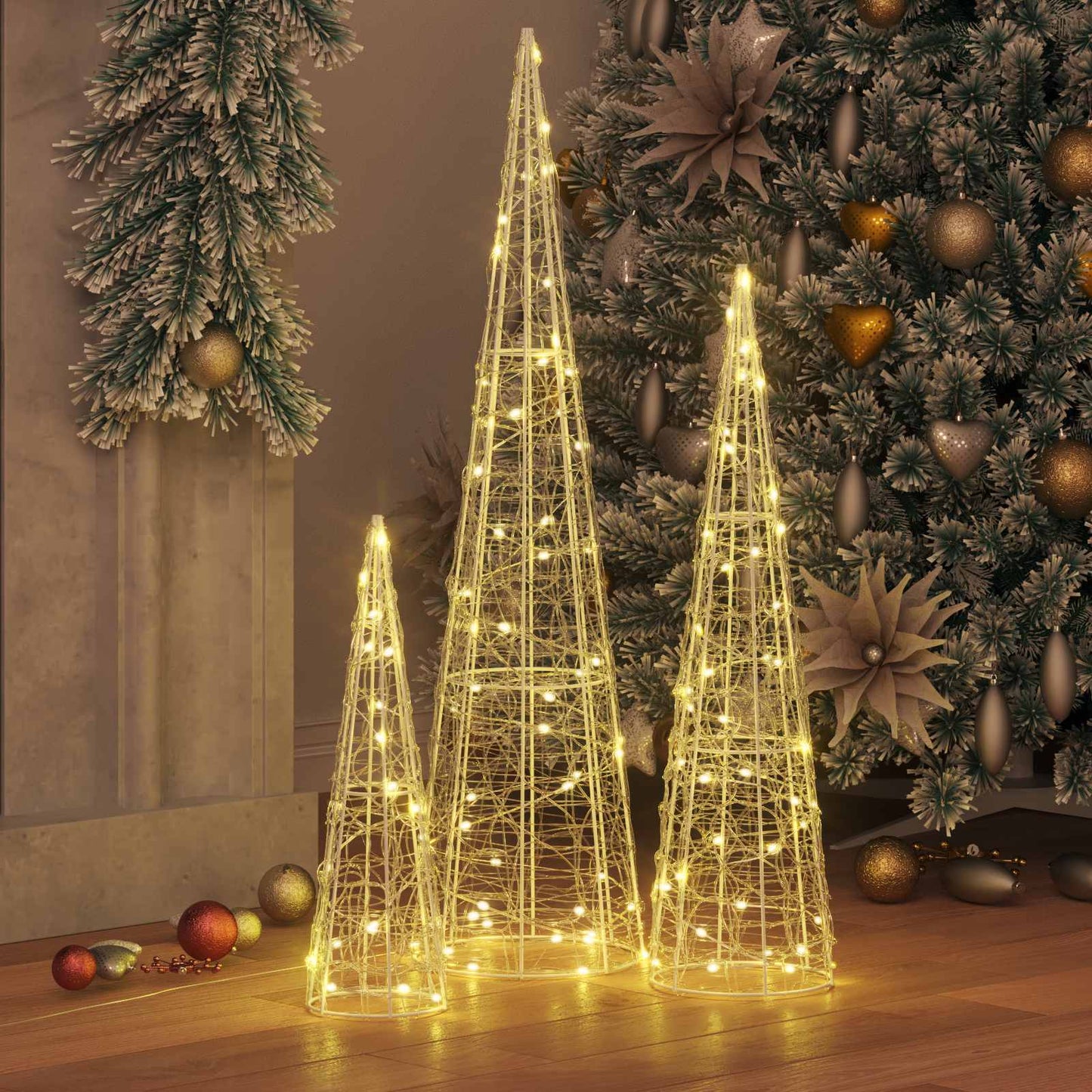 VidaXL Sapin de Noël avec 90 LED 3 pcs blanc chaud 20 x 20 x 80 cm acrylique