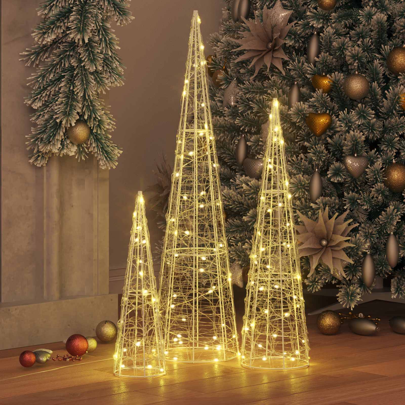 VidaXL Sapin de Noël avec 90 LED 3 pcs blanc chaud 20 x 20 x 80 cm acrylique
