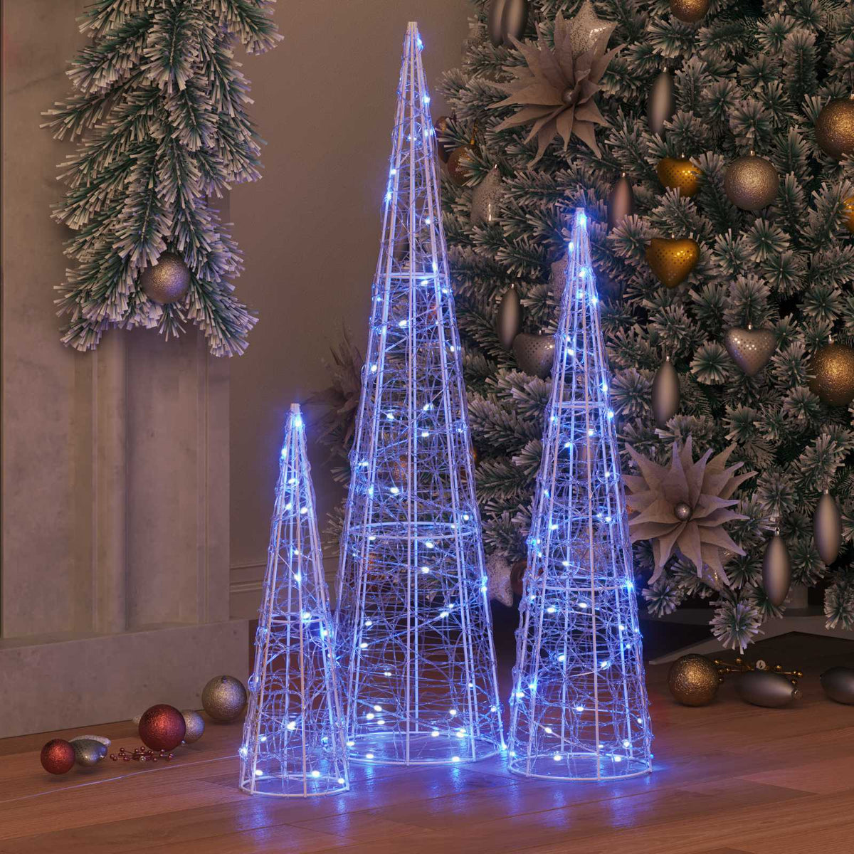 Vidaxx Sapin de Noël avec 90 LED 3 pcs bleu 20 x 20 x 80 cm acrylique
