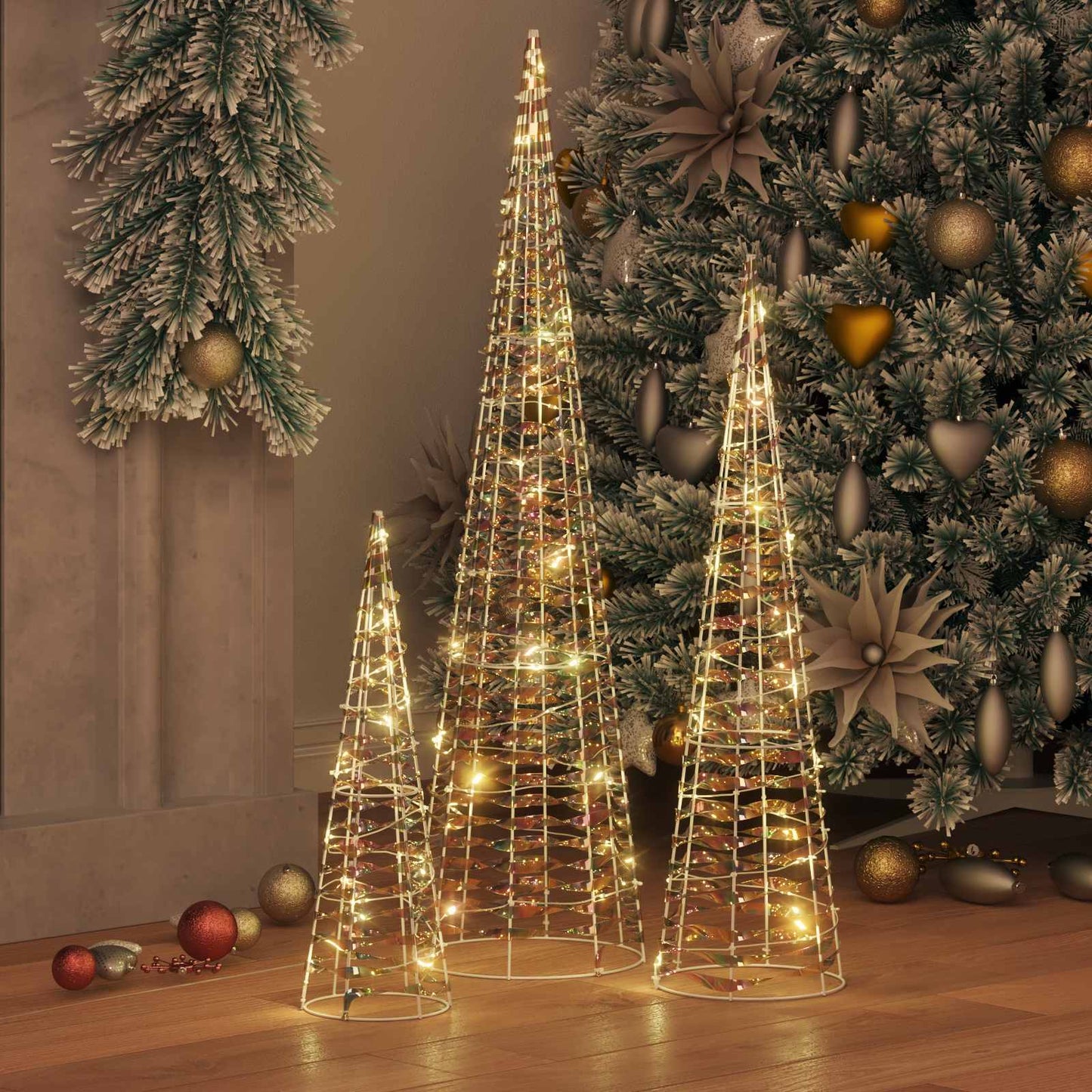 VidaXL Sapin de Noël avec 90 LED 3 pcs blanc chaud 20 x 20 x 80 cm capuchon