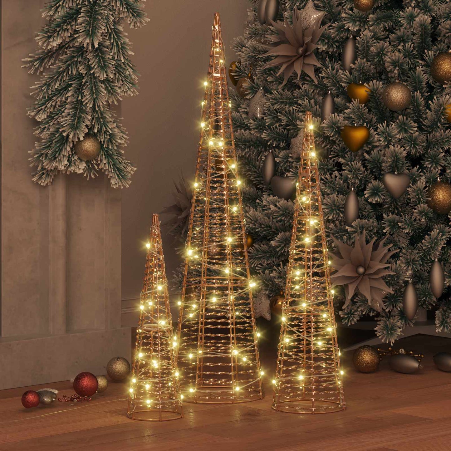 VidaXL Sapin de Noël avec 90 LED 3 pcs blanc chaud 20 x 20 x 80 cm capuchon