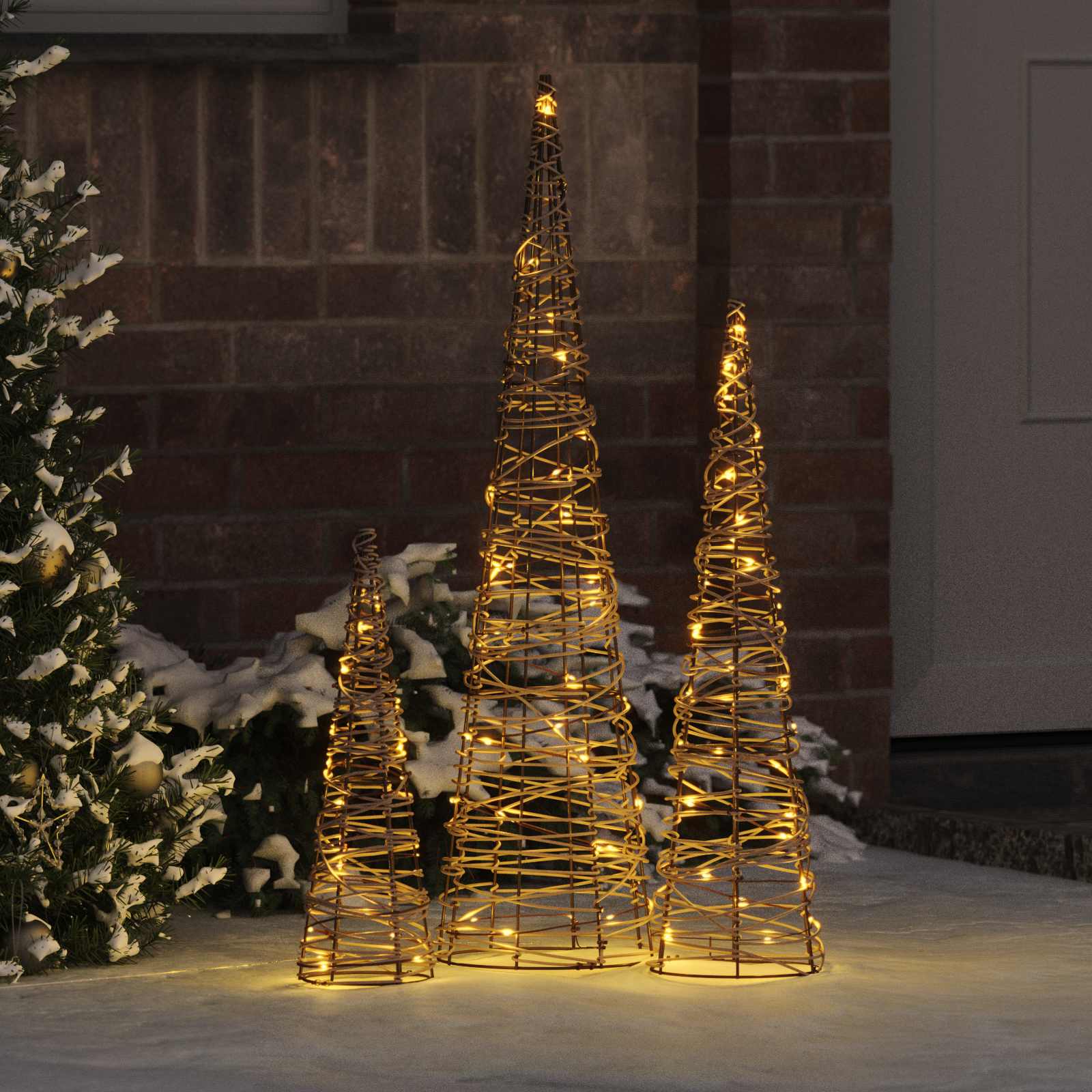 VidaXL Sapin de Noël avec 90 LED 3 pcs blanc chaud 20 x 20 x 80 cm rotin
