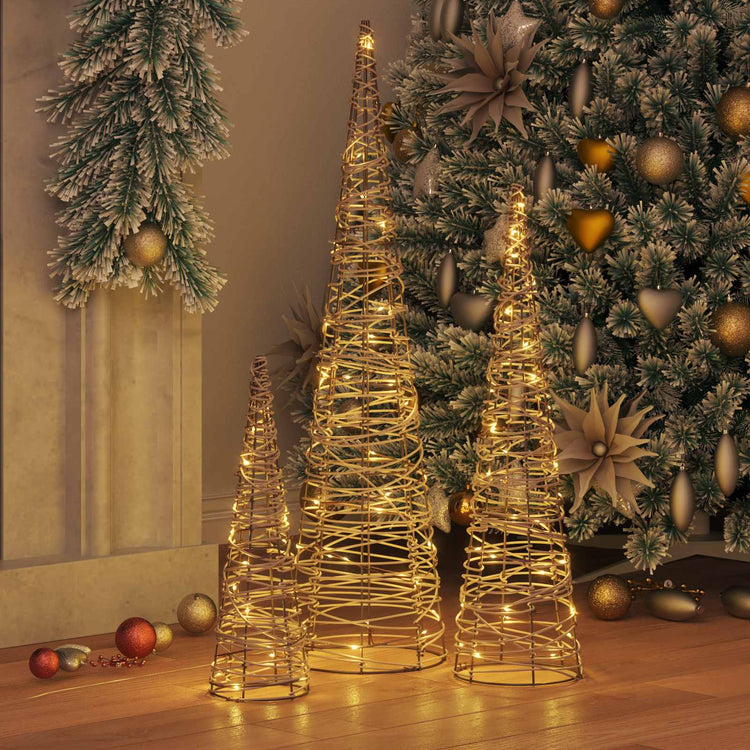 VidaXL Sapin de Noël avec 90 LED 3 pcs blanc chaud 20 x 20 x 80 cm rotin