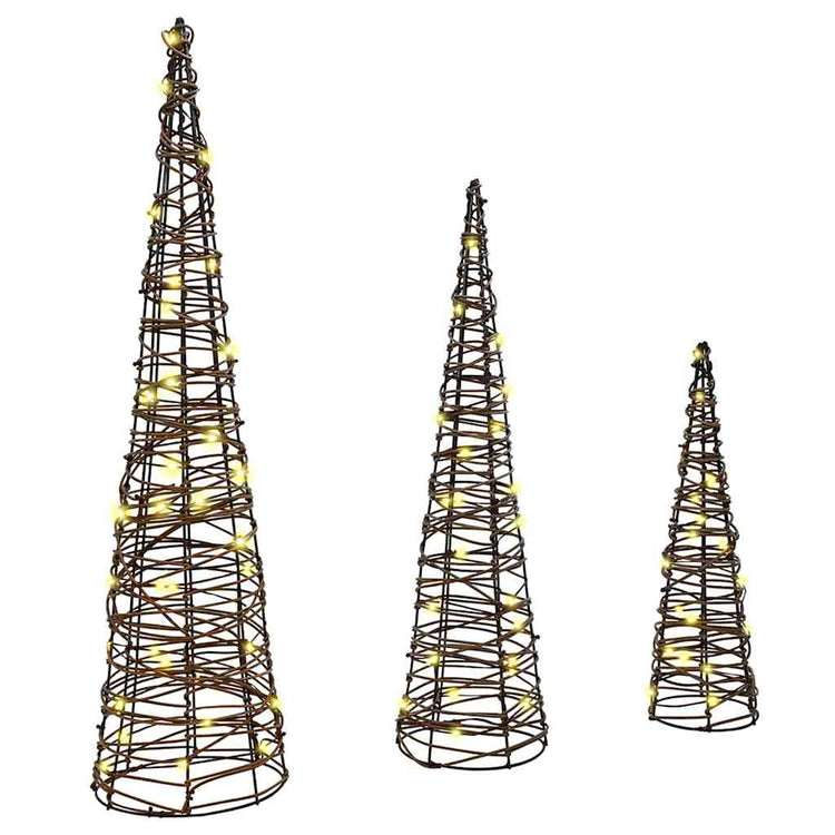 VidaXL Sapin de Noël avec 90 LED 3 pcs blanc chaud 20 x 20 x 80 cm rotin