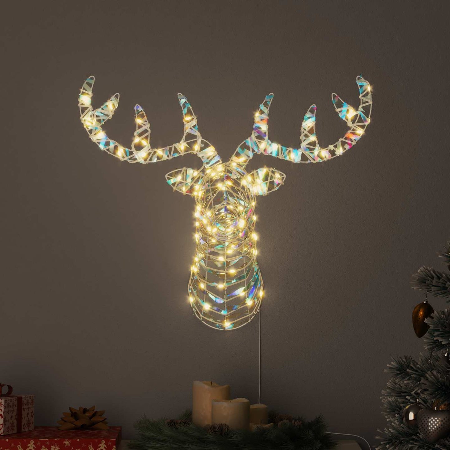 VidaXL traîneau à tirer en forme de renne avec 140 LED blanc chaud 68 x 36,5 x 62,5 cm