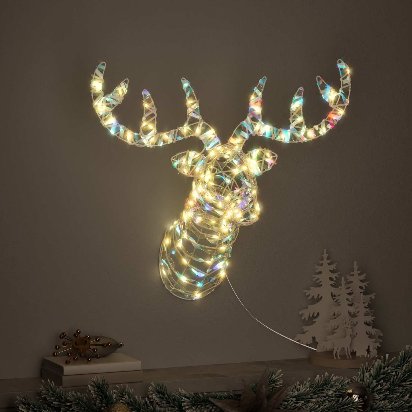 VidaXL traîneau à tirer en forme de renne avec 140 LED blanc chaud 68 x 36,5 x 62,5 cm