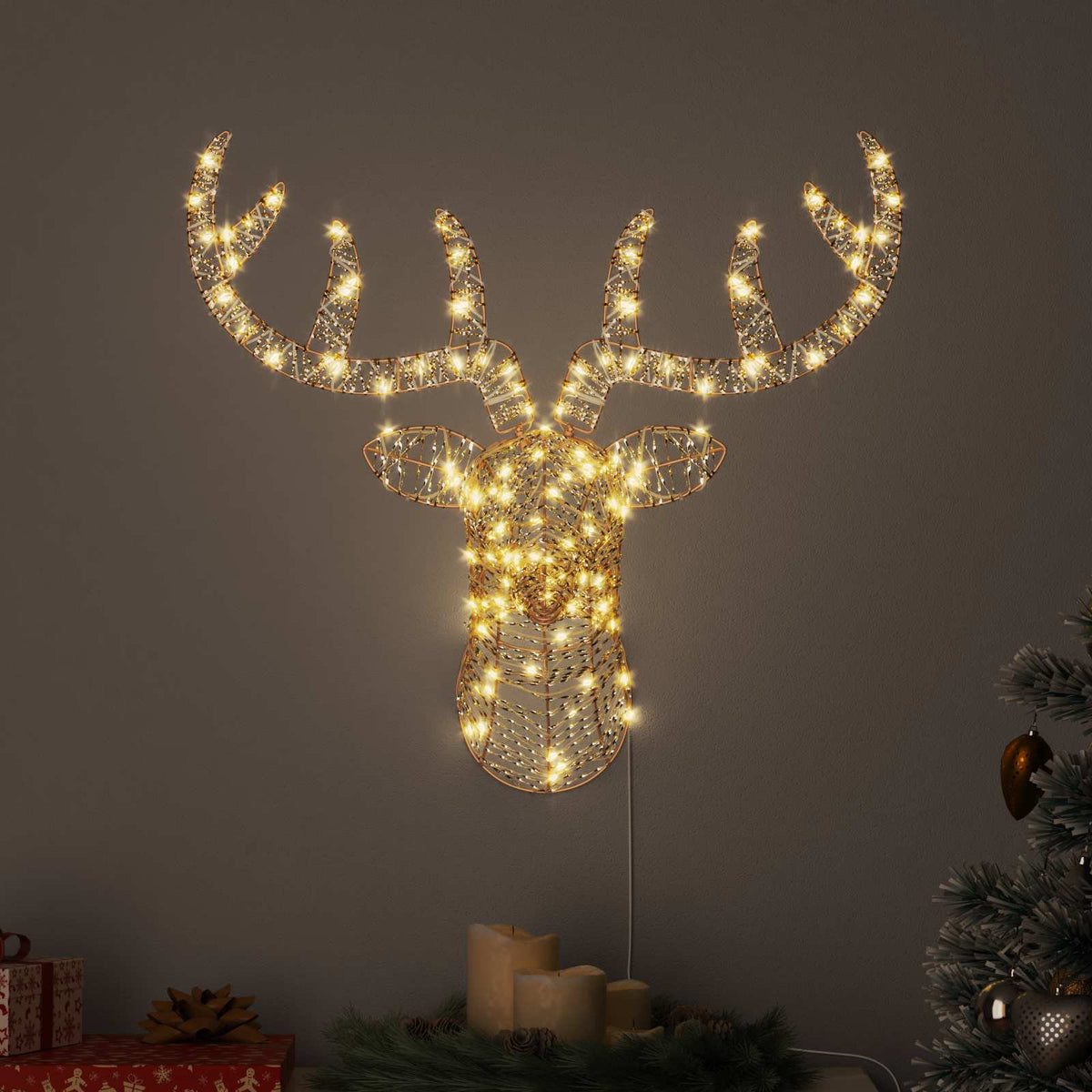 VidaXL traîneau à tirer en forme de renne avec 140 LED blanc chaud 68 x 36,5 x 62,5 cm