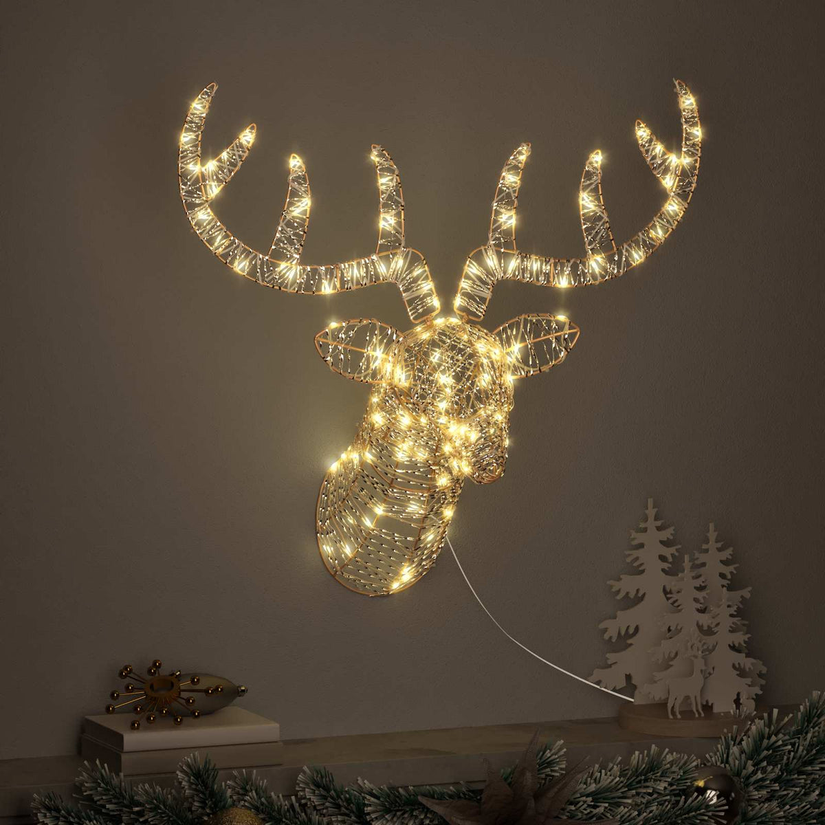 VidaXL traîneau à tirer en forme de renne avec 140 LED blanc chaud 68 x 36,5 x 62,5 cm