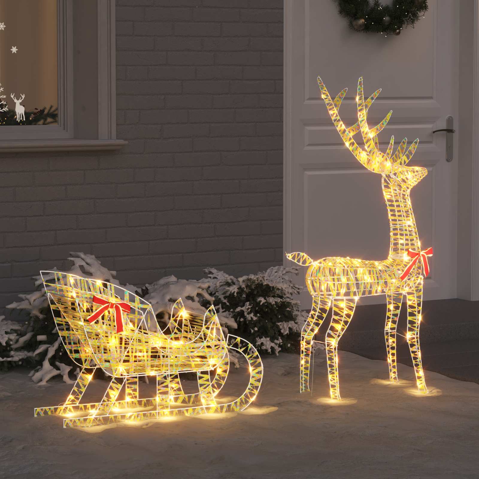 VidaXL traîneau à tirer en forme de renne avec capuchon 200 LED blanc chaud 70 x 26 x 129 cm