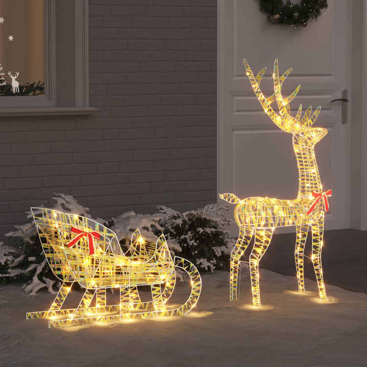 VidaXL traîneau à tirer en forme de renne avec capuchon 200 LED blanc chaud 70 x 26 x 129 cm