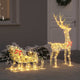 VidaXL traîneau à tirer en forme de renne avec capuchon 200 LED blanc chaud 70 x 26 x 129 cm