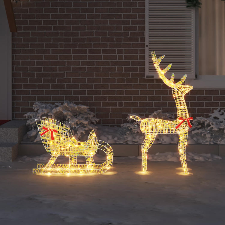 VidaXL traîneau à tirer en forme de renne avec capuchon 200 LED blanc chaud 70 x 26 x 129 cm