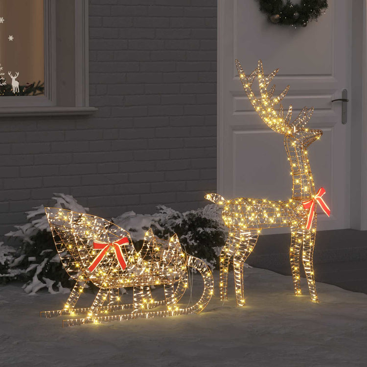 VidaXL traîneau à tirer en forme de renne avec capuchon 200 LED blanc chaud 70 x 26 x 129 cm