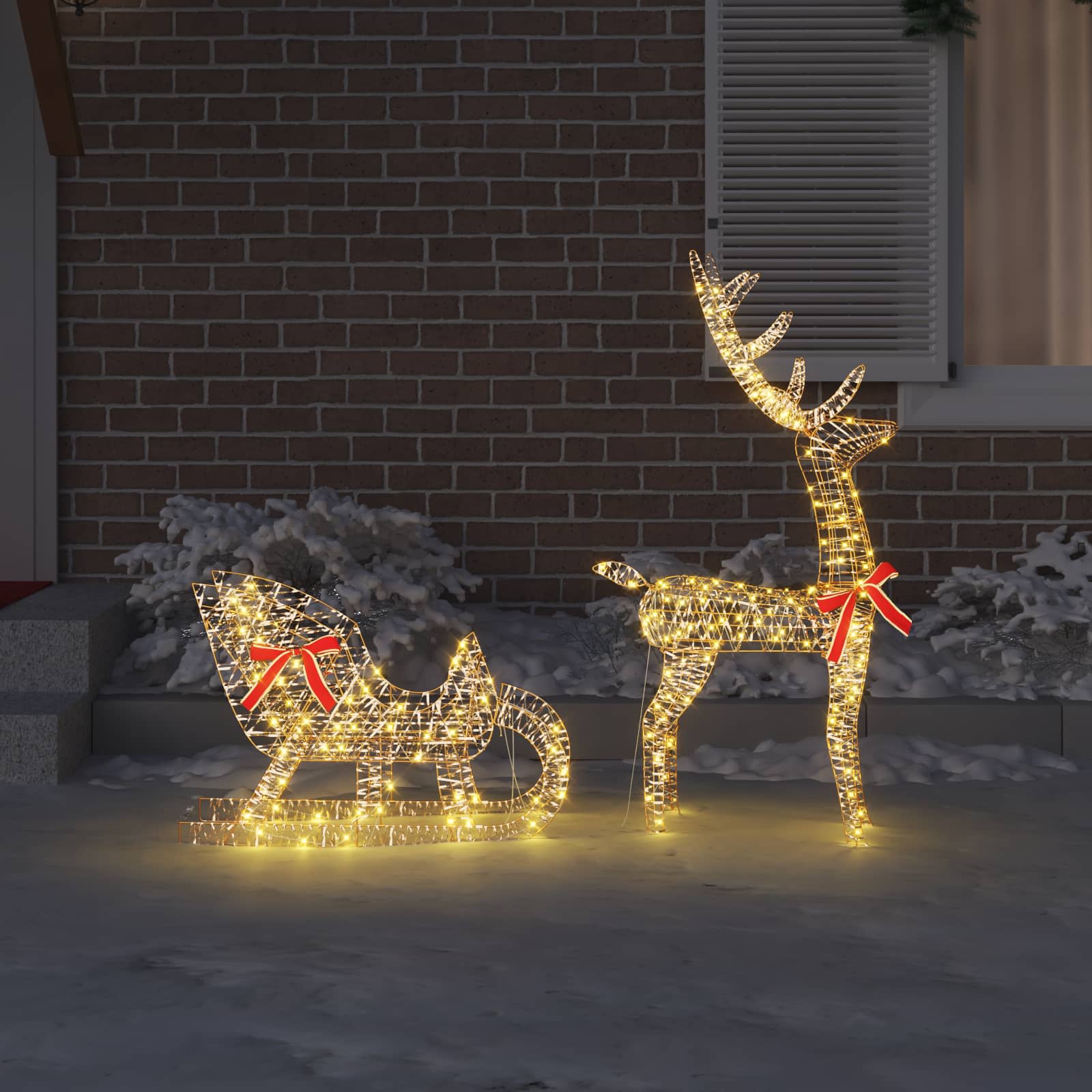 VidaXL traîneau à tirer en forme de renne avec capuchon 200 LED blanc chaud 70 x 26 x 129 cm